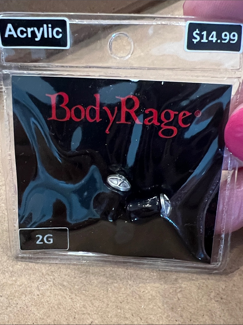 BodyRage Black Acrylic 2G Ear Plug with Silver Accents